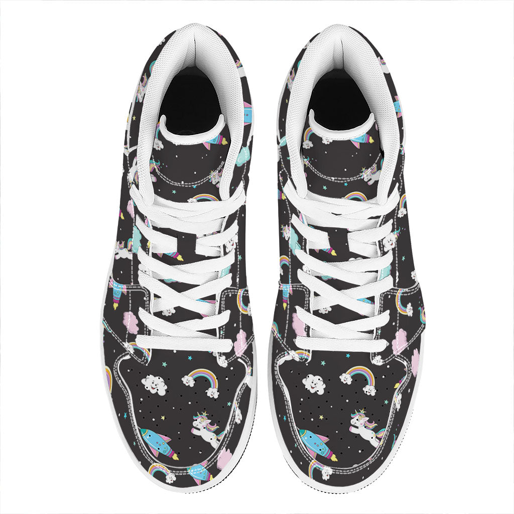 Star Space Unicorn Pattern Print High Top Leather Sneakers