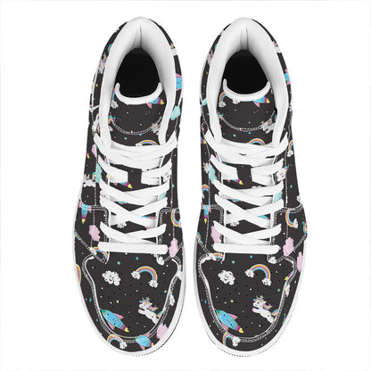 Star Space Unicorn Pattern Print High Top Leather Sneakers