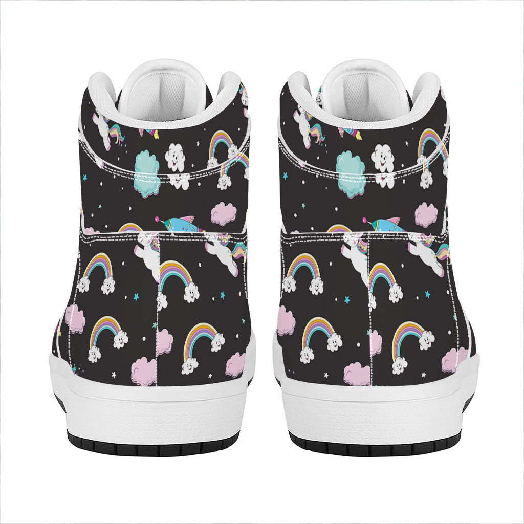 Star Space Unicorn Pattern Print High Top Leather Sneakers