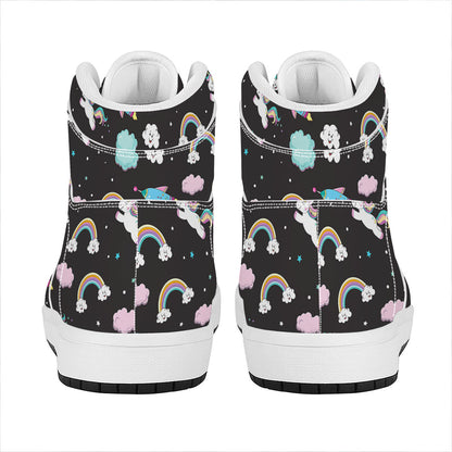 Star Space Unicorn Pattern Print High Top Leather Sneakers
