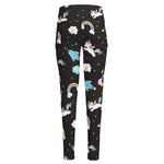 Star Space Unicorn Pattern Print High-Waisted Pocket Leggings