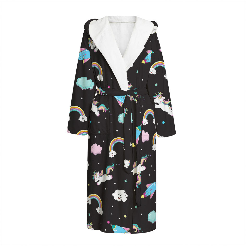 Star Space Unicorn Pattern Print Hooded Bathrobe