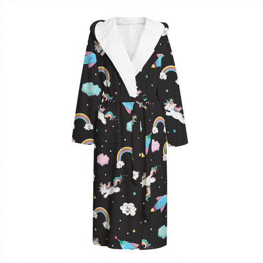 Star Space Unicorn Pattern Print Hooded Bathrobe