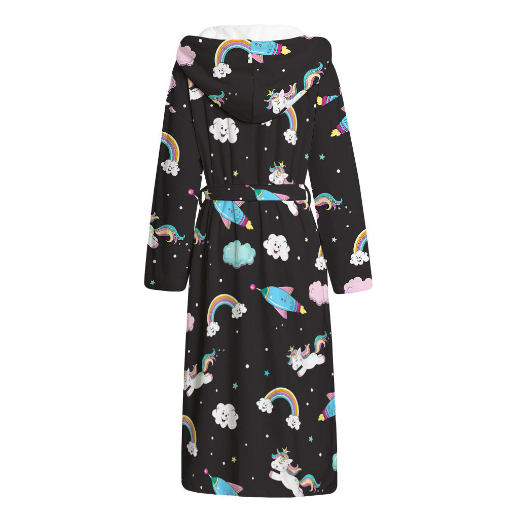 Star Space Unicorn Pattern Print Hooded Bathrobe