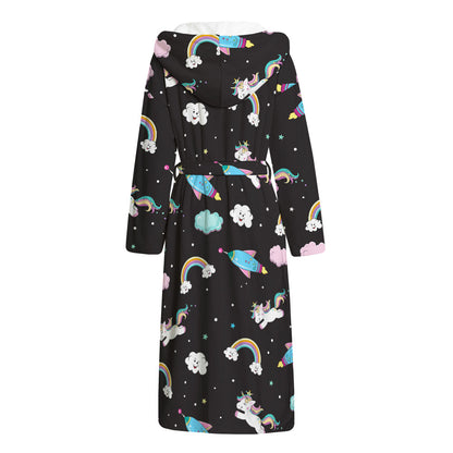Star Space Unicorn Pattern Print Hooded Bathrobe