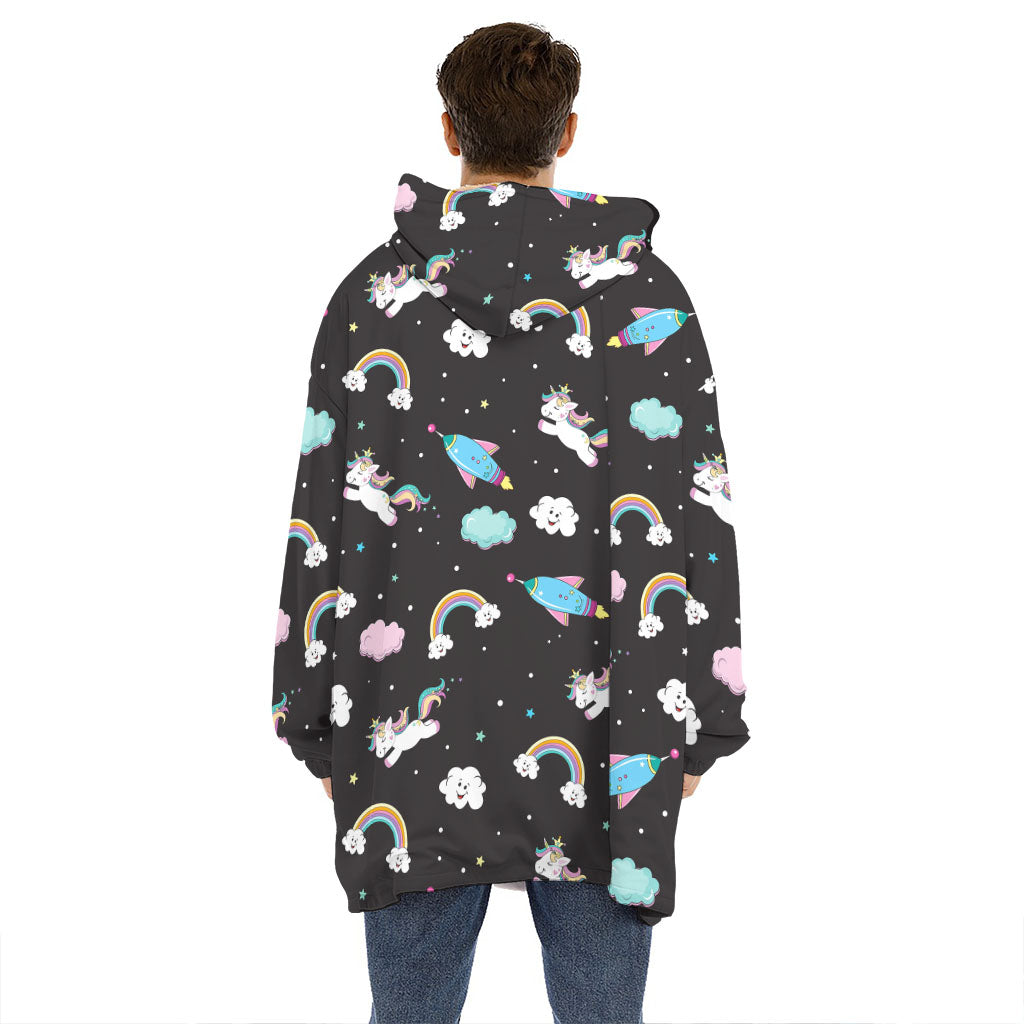 Star Space Unicorn Pattern Print Hoodie Blanket