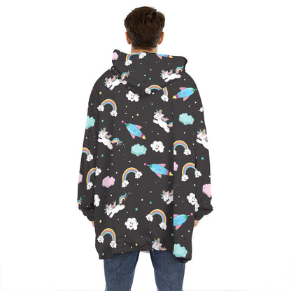 Star Space Unicorn Pattern Print Hoodie Blanket