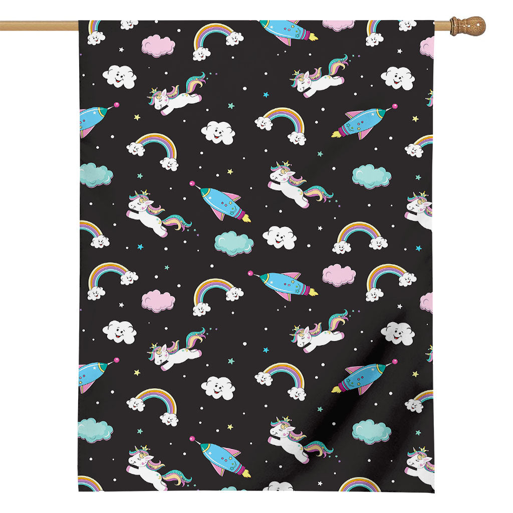 Star Space Unicorn Pattern Print House Flag
