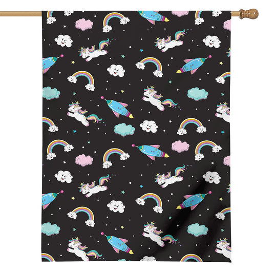 Star Space Unicorn Pattern Print House Flag
