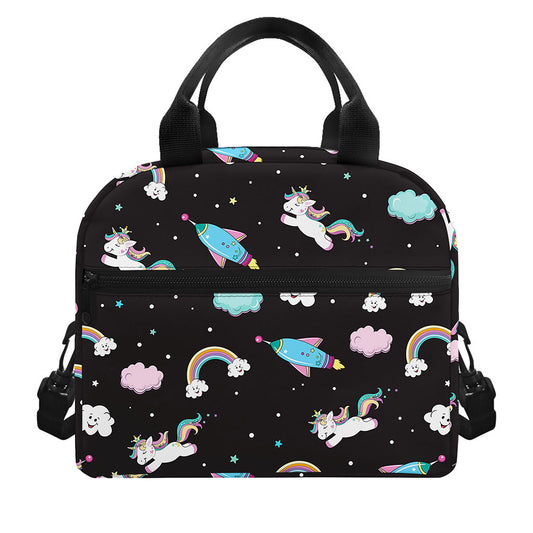 Star Space Unicorn Pattern Print Insulated Lunch Bag