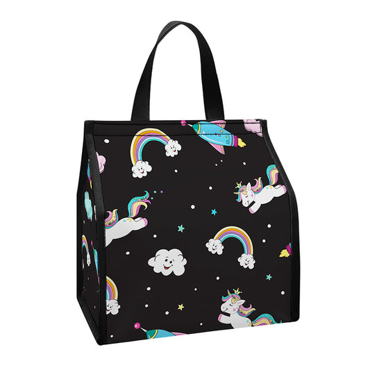 Star Space Unicorn Pattern Print Insulated Lunch Tote
