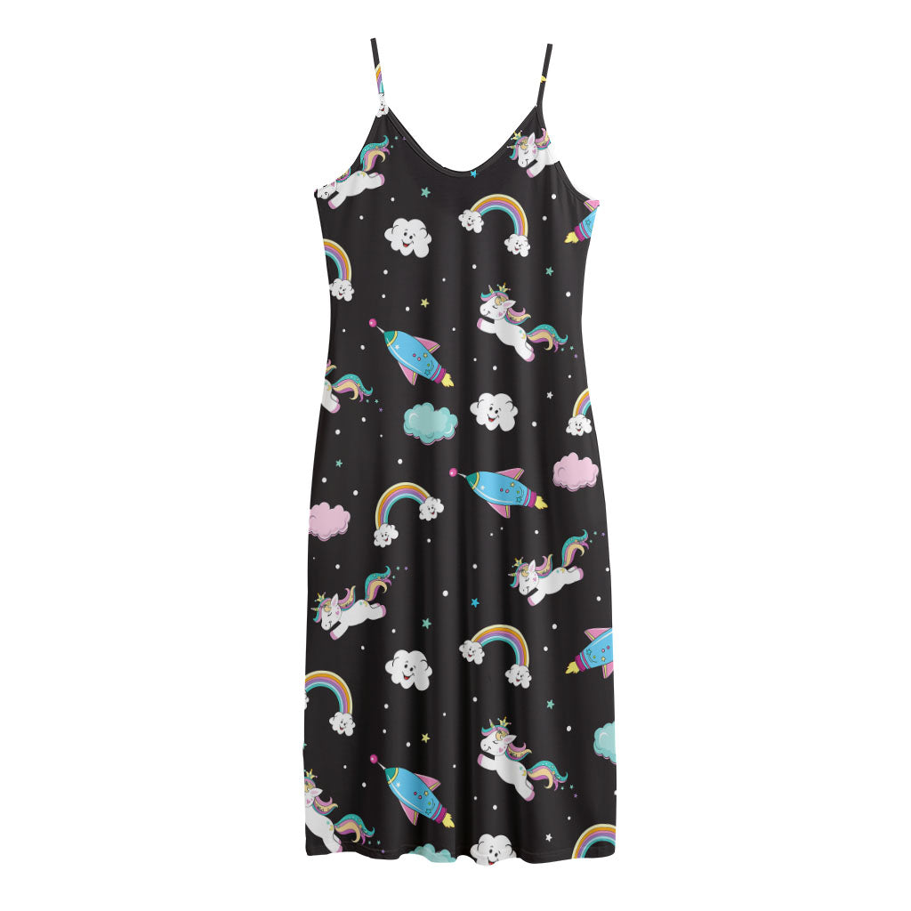 Star Space Unicorn Pattern Print Jersey Midi Cami Dress