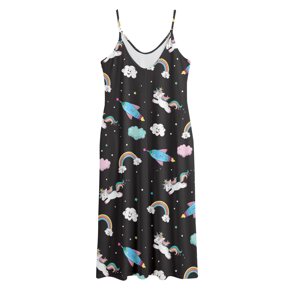 Star Space Unicorn Pattern Print Jersey Midi Cami Dress
