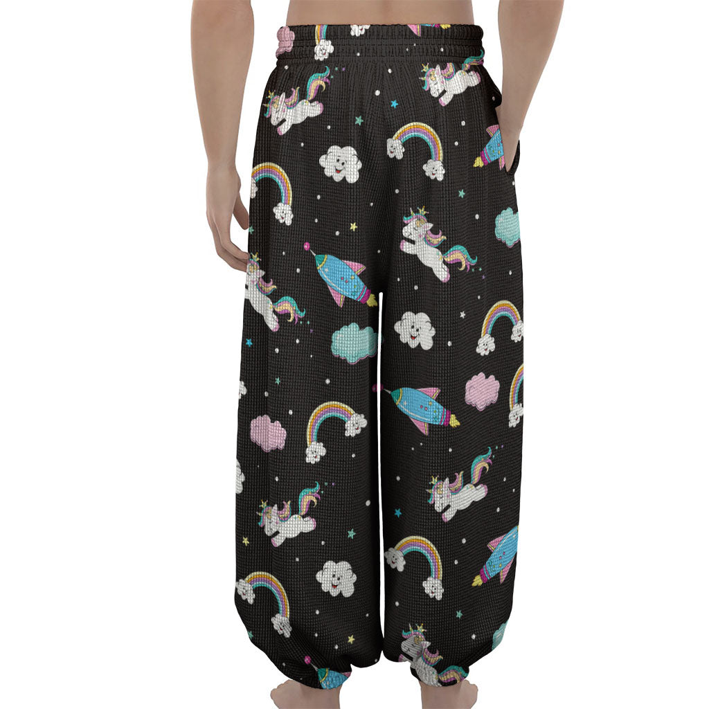 Star Space Unicorn Pattern Print Lantern Pants