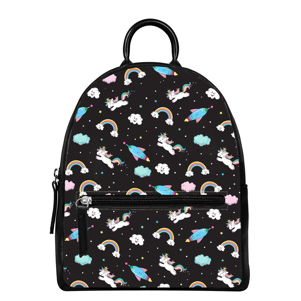 Star Space Unicorn Pattern Print Leather Backpack