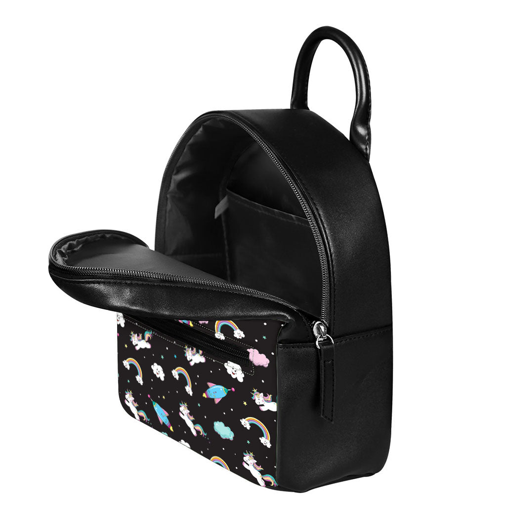 Star Space Unicorn Pattern Print Leather Backpack