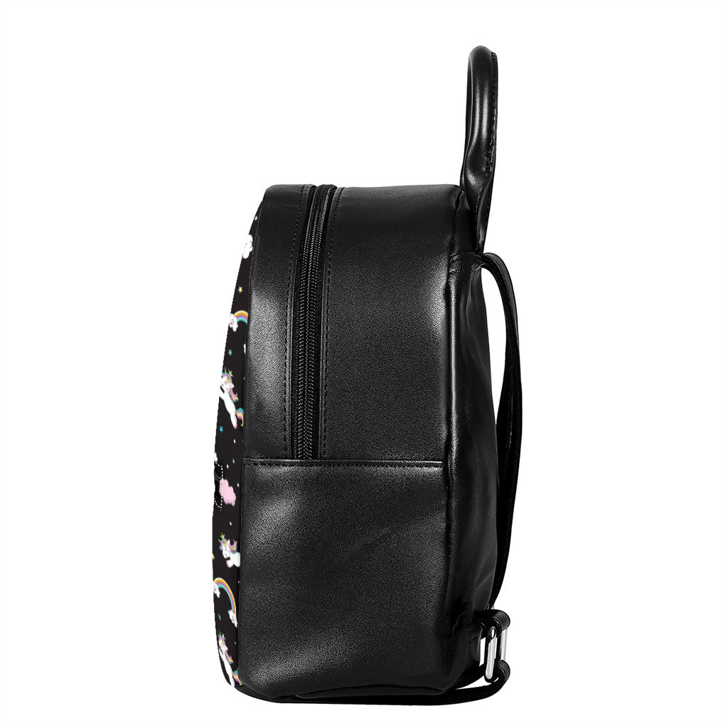 Star Space Unicorn Pattern Print Leather Backpack