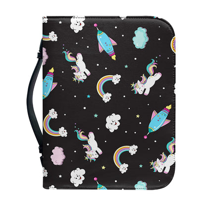 Star Space Unicorn Pattern Print Leather Bible Cover