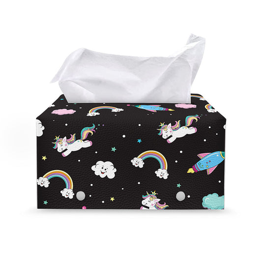 Star Space Unicorn Pattern Print Leather Tissue Box Cover