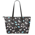 Star Space Unicorn Pattern Print Leather Tote Bag With Zipper