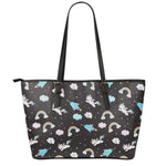 Star Space Unicorn Pattern Print Leather Tote Bag