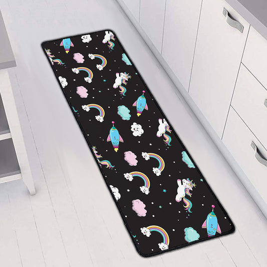 Star Space Unicorn Pattern Print Long Kitchen Mat