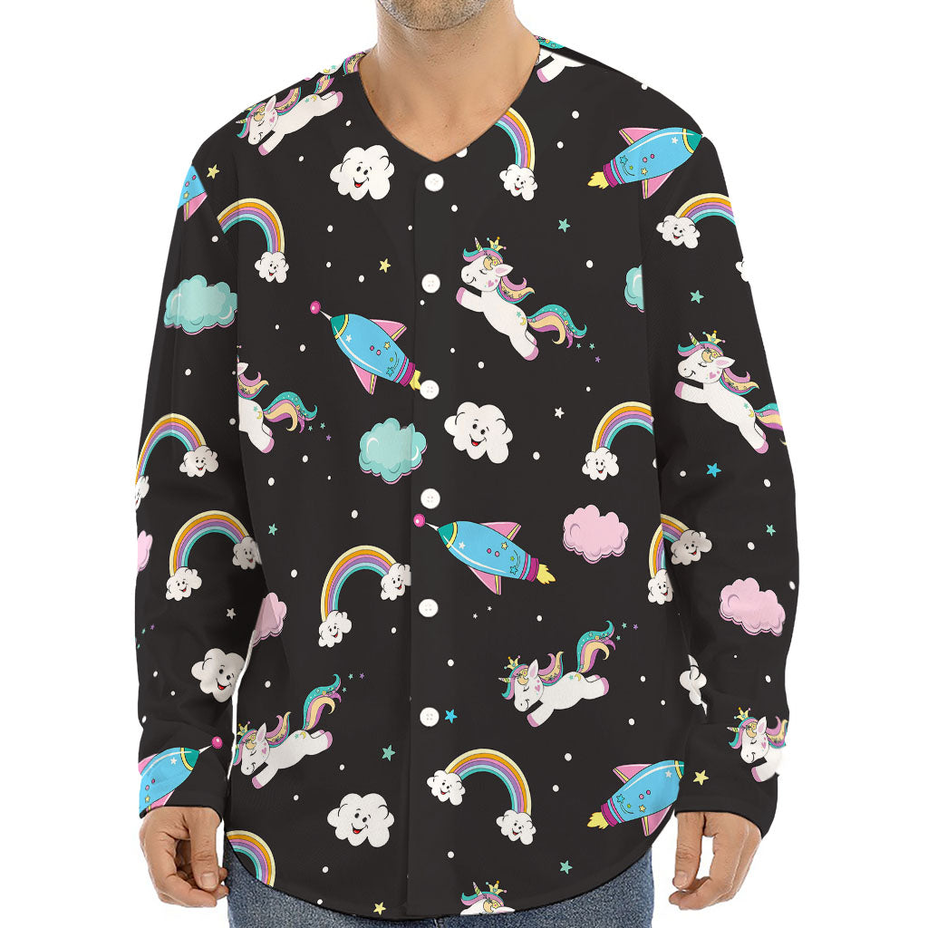 Star Space Unicorn Pattern Print Long Sleeve Baseball Jersey