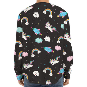 Star Space Unicorn Pattern Print Long Sleeve Baseball Jersey