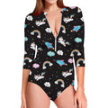 Star Space Unicorn Pattern Print Long Sleeve Swimsuit