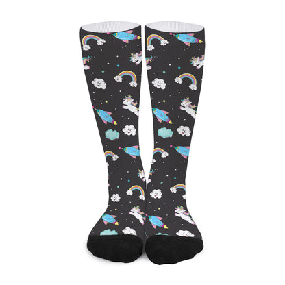 Star Space Unicorn Pattern Print Long Socks
