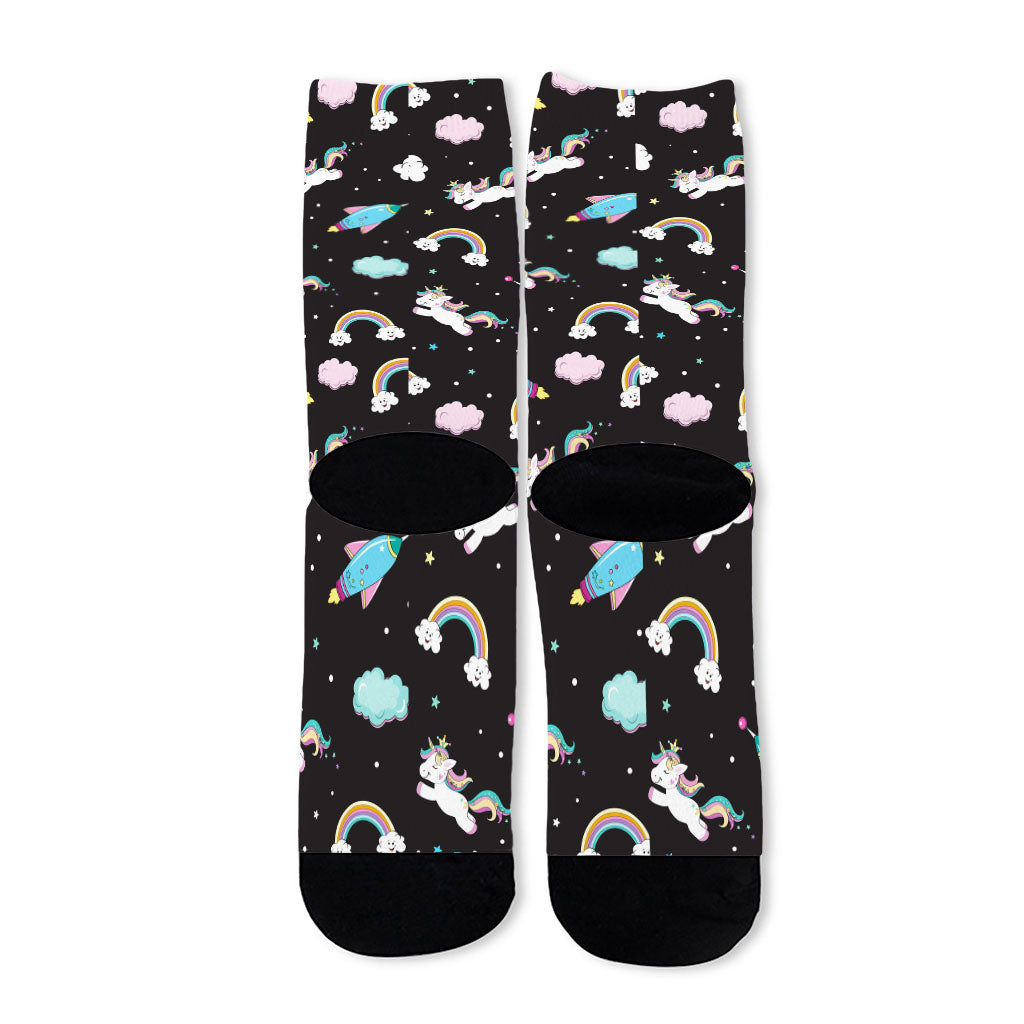 Star Space Unicorn Pattern Print Long Socks