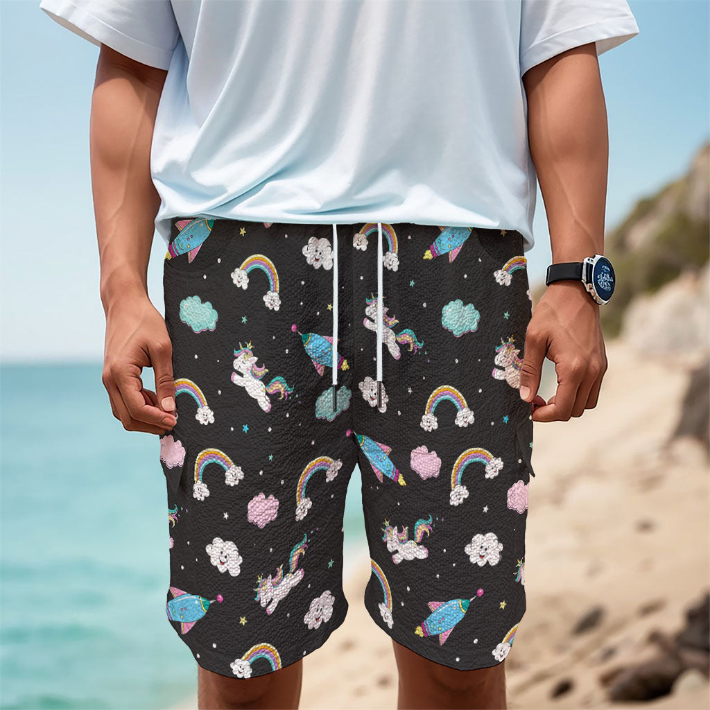 Star Space Unicorn Pattern Print Men's Cargo Shorts