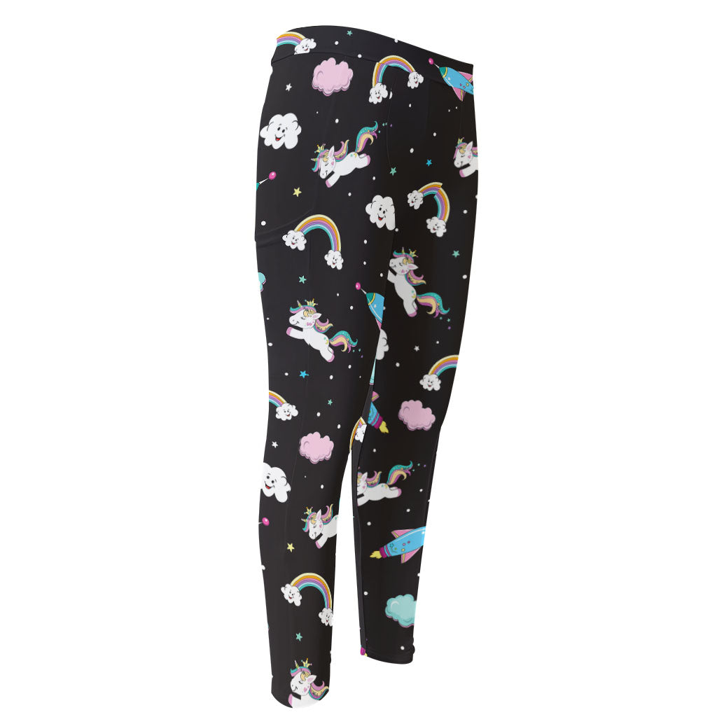 Star Space Unicorn Pattern Print Men's Compression Pants