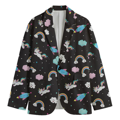 Star Space Unicorn Pattern Print Men's Cotton Blazer