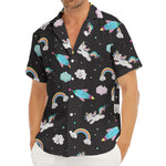 Star Space Unicorn Pattern Print Men's Deep V-Neck Shirt