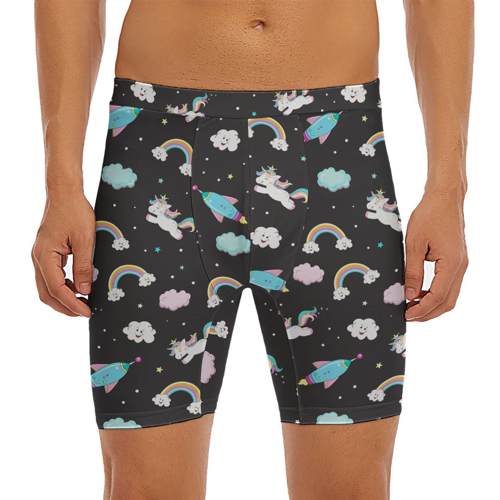 Star Space Unicorn Pattern Print Men's Long Boxer Briefs