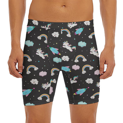 Star Space Unicorn Pattern Print Men's Long Boxer Briefs