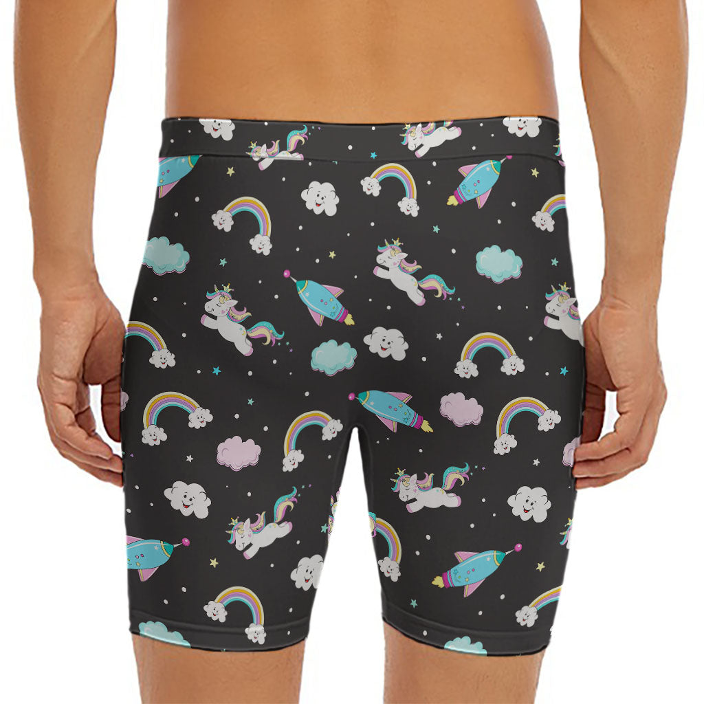 Star Space Unicorn Pattern Print Men's Long Boxer Briefs
