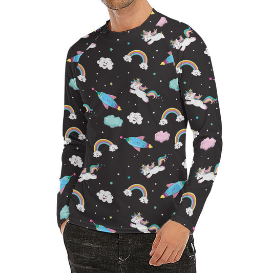 Star Space Unicorn Pattern Print Men's Long Sleeve Rash Guard