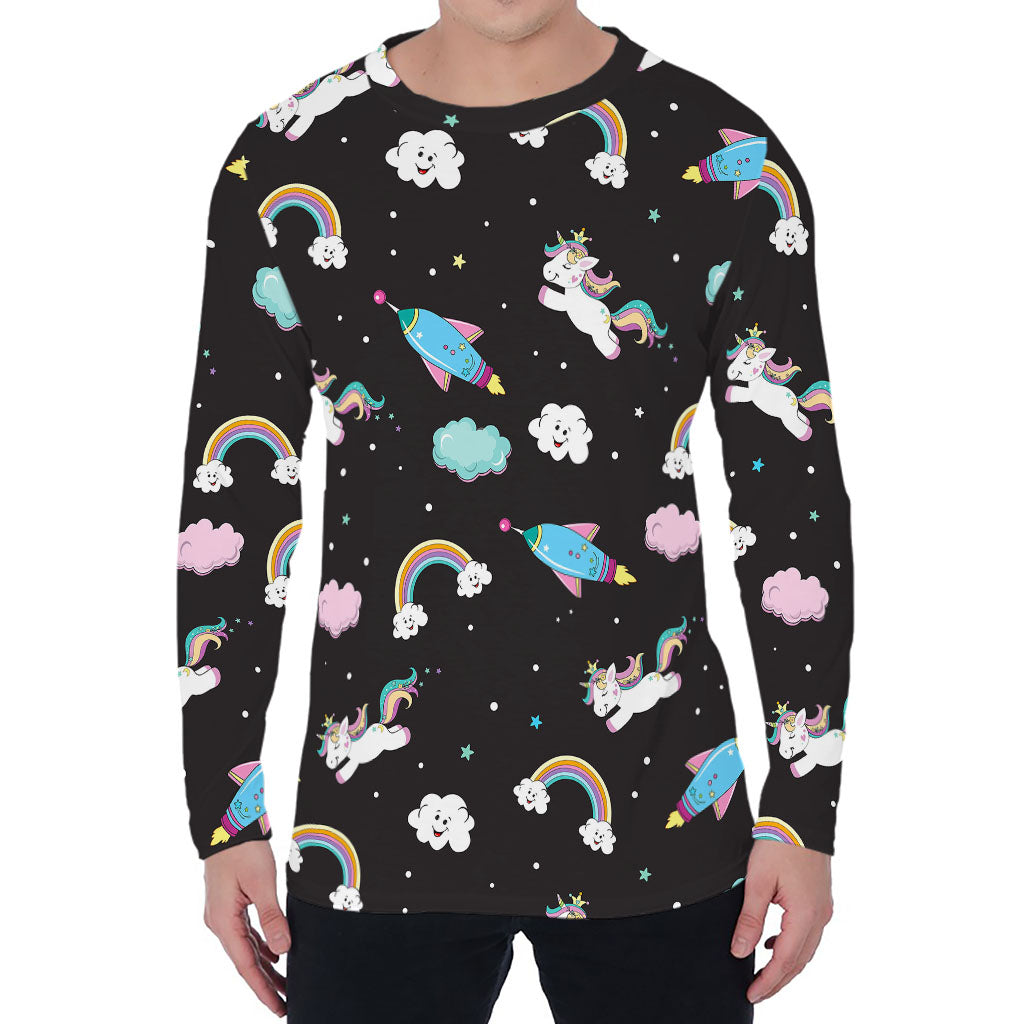 Star Space Unicorn Pattern Print Men's Long Sleeve T-Shirt