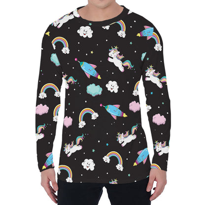 Star Space Unicorn Pattern Print Men's Long Sleeve T-Shirt
