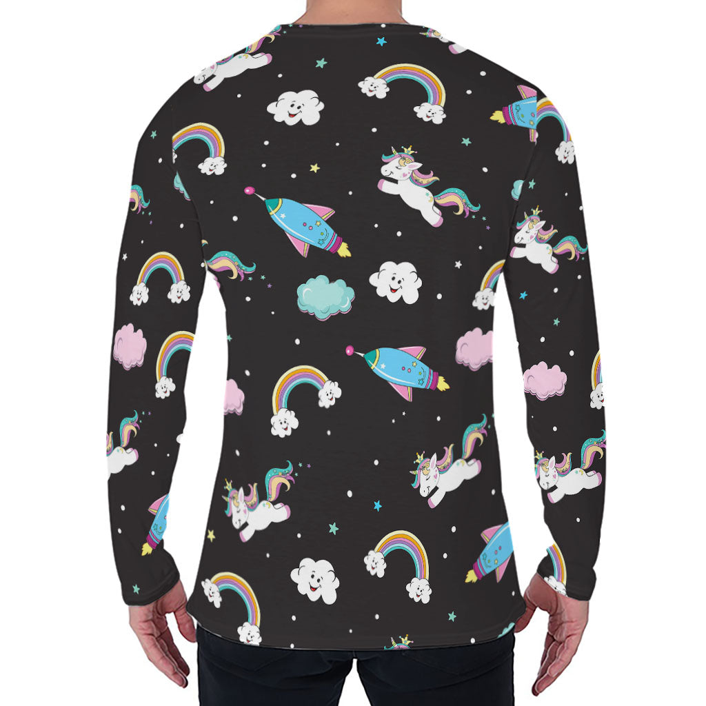 Star Space Unicorn Pattern Print Men's Long Sleeve T-Shirt