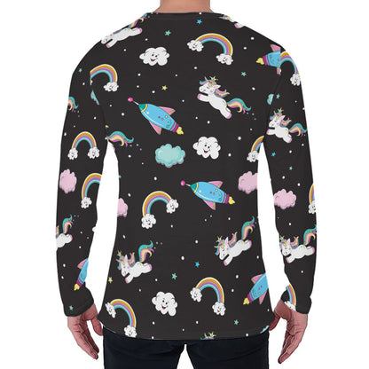Star Space Unicorn Pattern Print Men's Long Sleeve T-Shirt