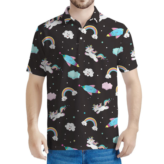 Star Space Unicorn Pattern Print Men's Polo Shirt