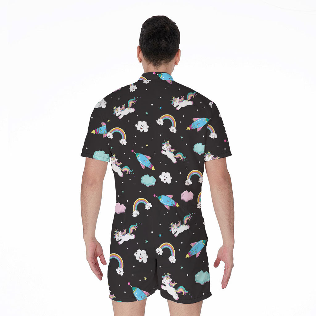 Star Space Unicorn Pattern Print Men's Rompers
