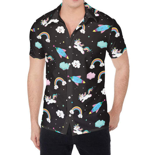 Star Space Unicorn Pattern Print Men's Shirt