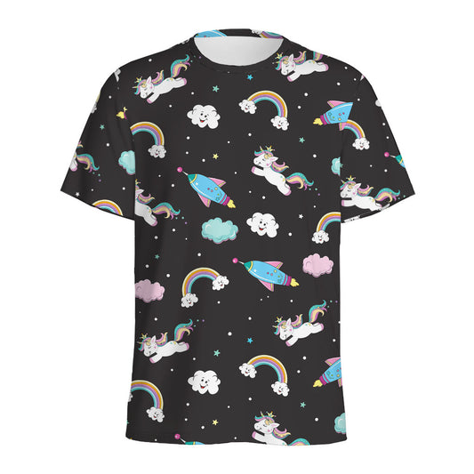 Star Space Unicorn Pattern Print Men's Sports T-Shirt