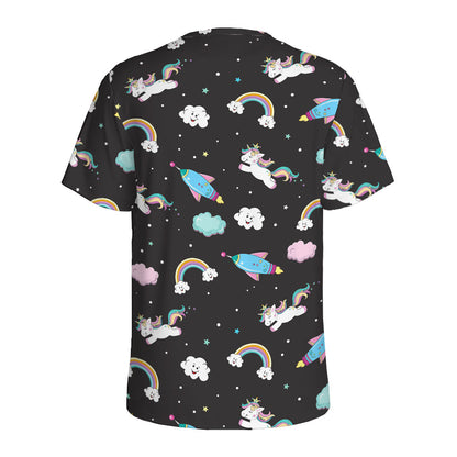 Star Space Unicorn Pattern Print Men's Sports T-Shirt