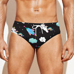 Star Space Unicorn Pattern Print Men's Swim Briefs