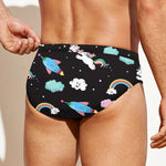 Star Space Unicorn Pattern Print Men's Swim Briefs